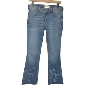 Abercrombie Kids Girls Blue Low Rise Bootcut Jeans Bow Detail Size 17/18 Regular